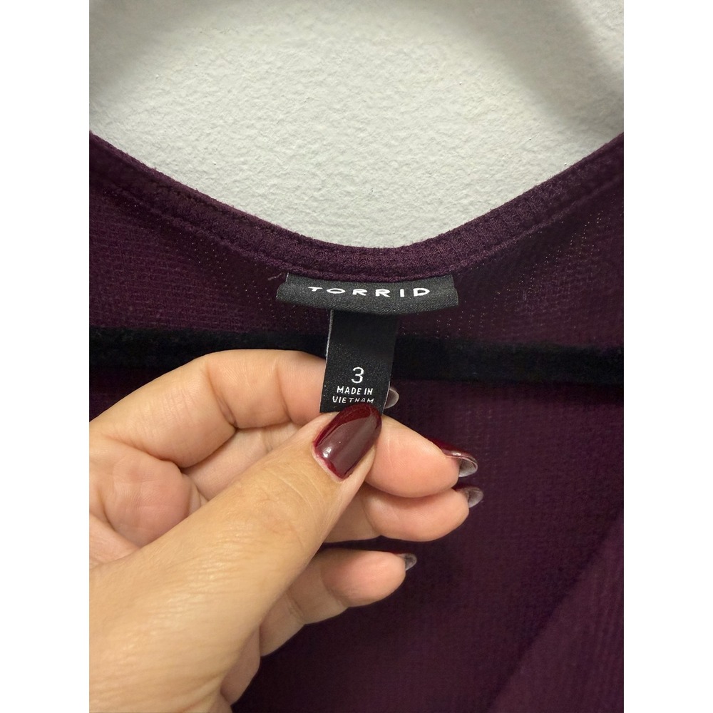 Torrid Purple Waffle Knit Tiered Mini Dress Long Sleeve V-Neck Pockets Size 3 - Picture 5 of 8